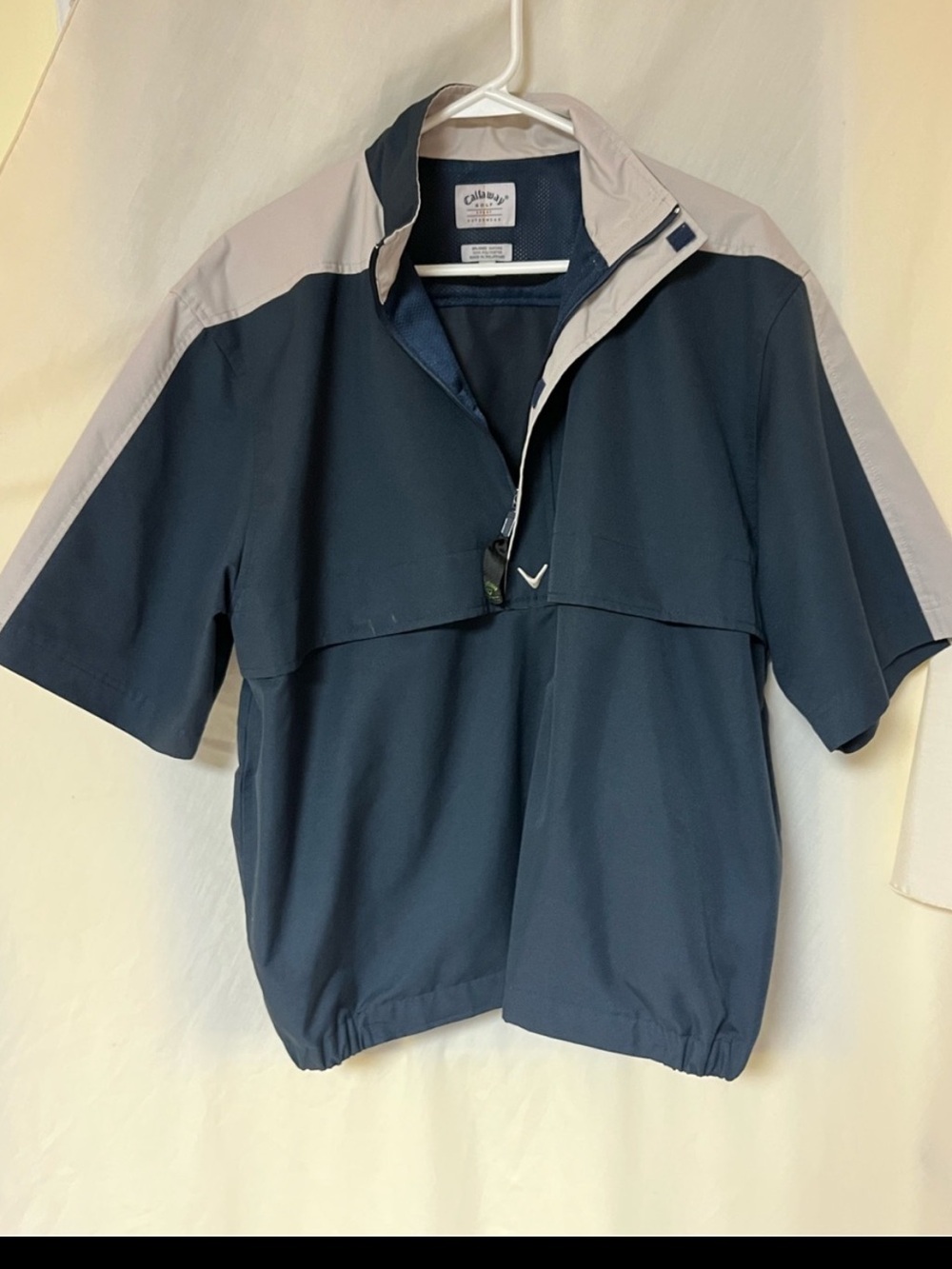 Callaway Golf Sport Brushed Oxford 1/4 Zip Pullover Wind Jacket Men’s M Navy Tan